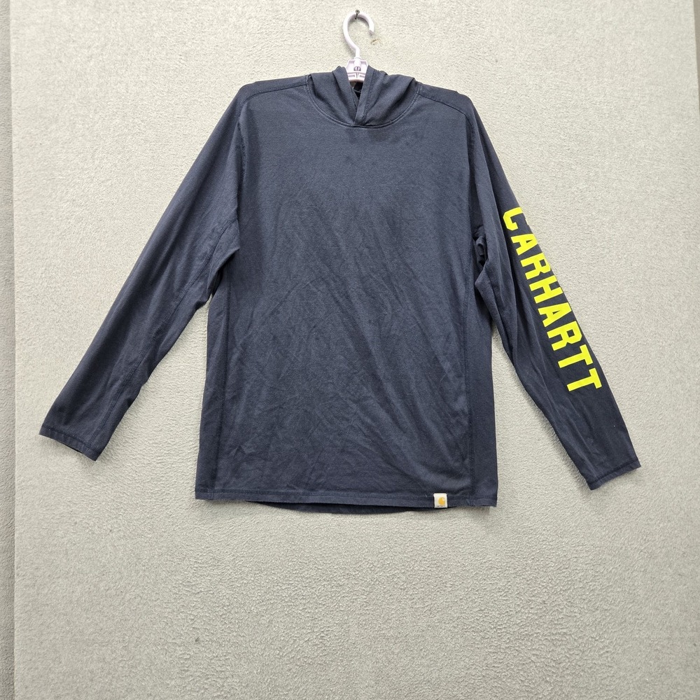 Carhartt Men Hoodie M Navy Blue Force Relaxed Fit Logo Long Sleeve Pullover READ